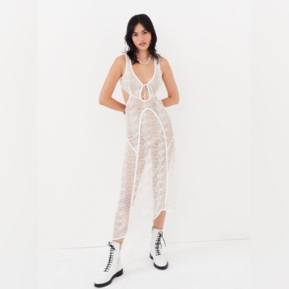 For Love & Lemons White Backless Lace Dress